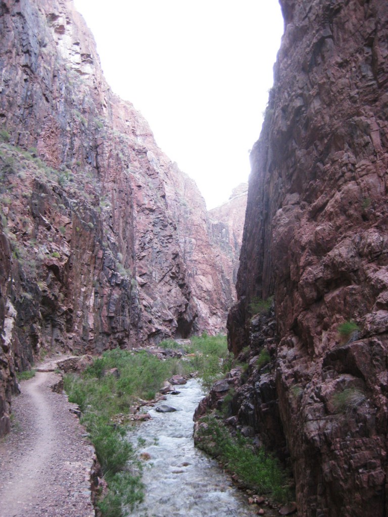 The trail and the narrows section, before the Colorado River. The trail and the narrows section, before the Colorado River.