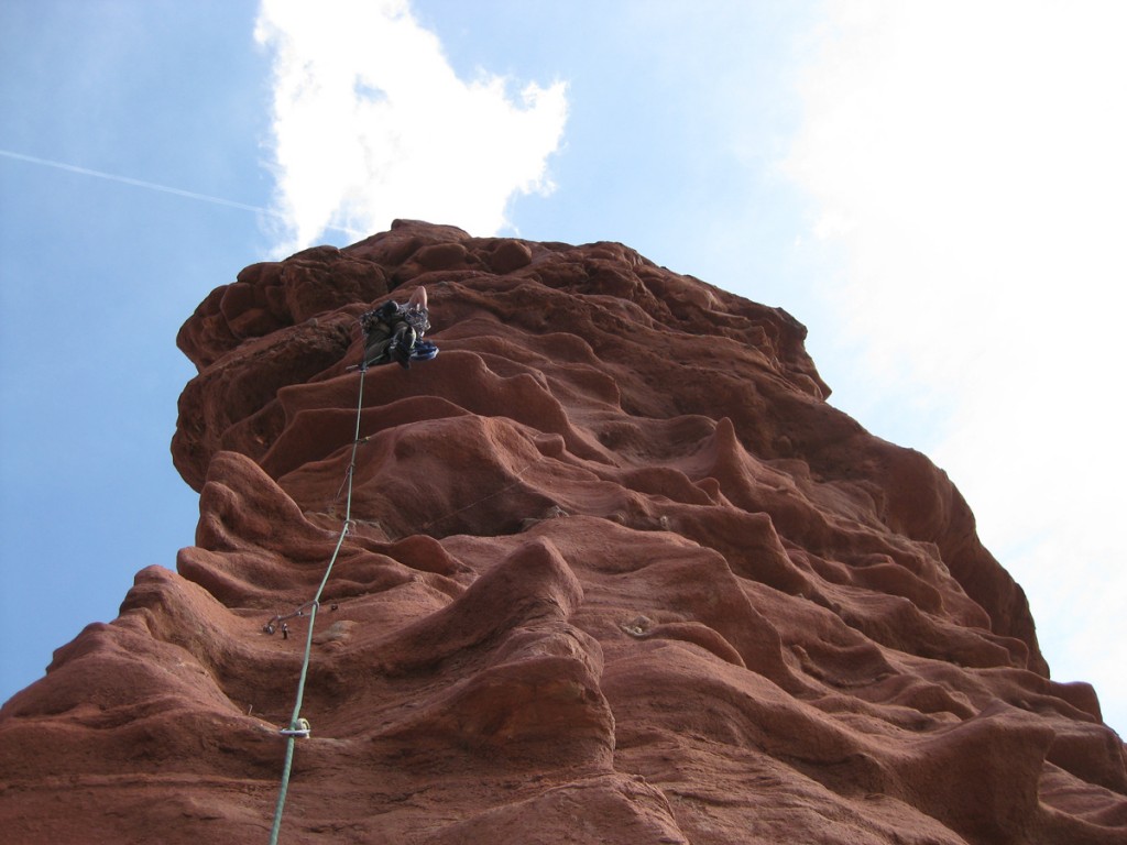 Me on the final pitch, pitch 6. Reachy bolt ladder to exposed free moves. Cool! Me on the final pitch, pitch 6. Reachy bolt ladder to exposed free moves. Cool!