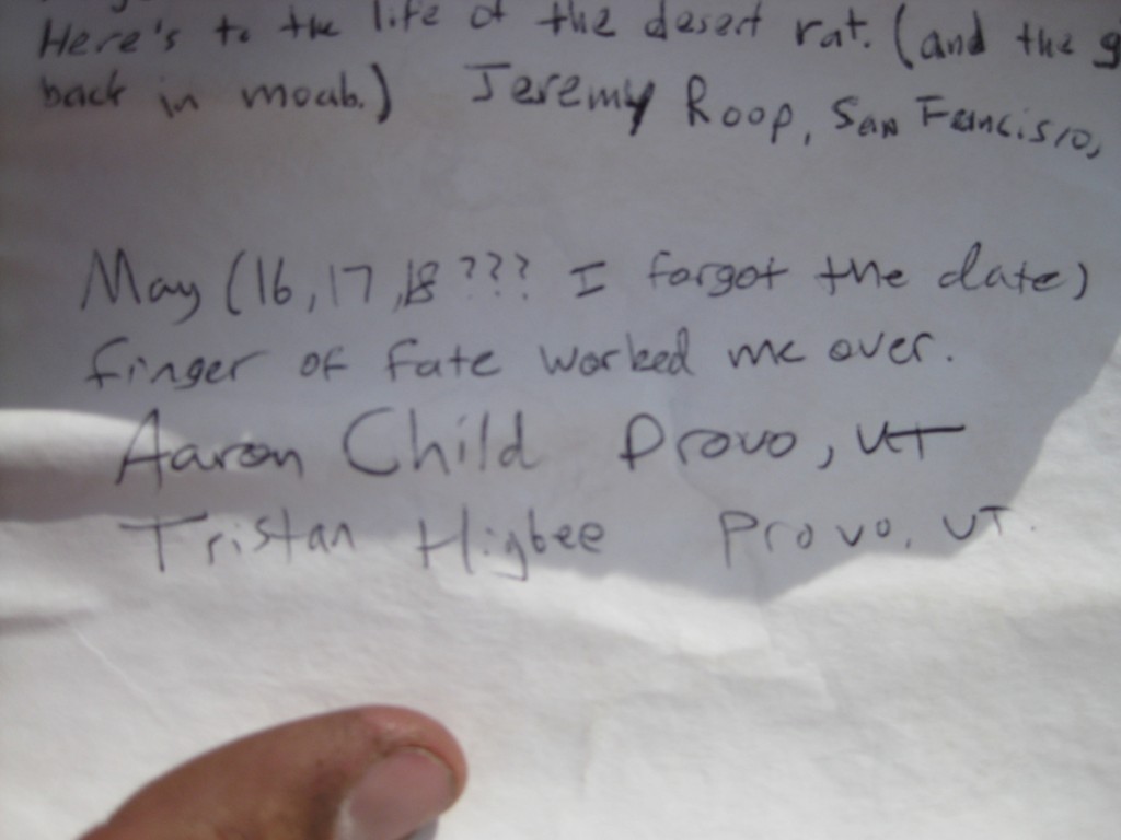 Our entry in the summit register.   Our entry in the summit register.