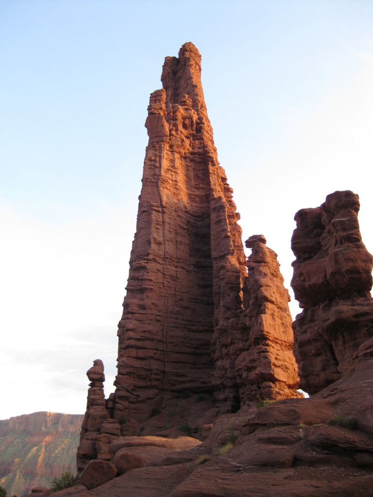 The Titan. The route starts up the cracks near the left edge. The Titan. The route starts up the cracks near the left edge.