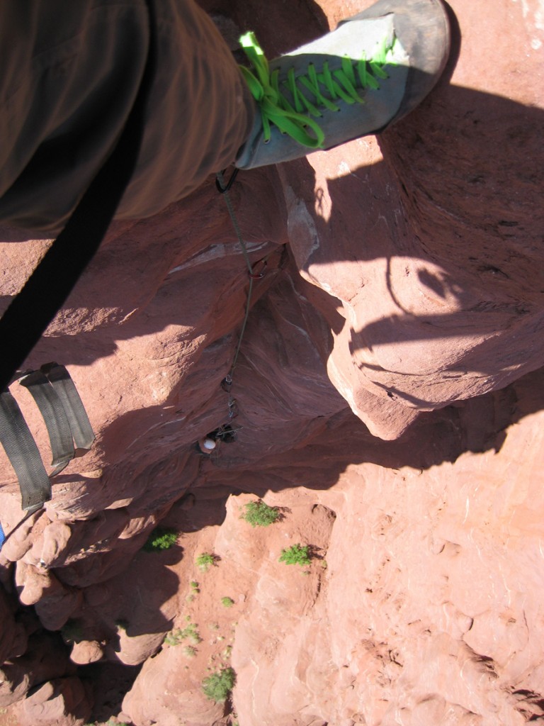 Looking down from halway up the second (crux) pitch. Looking down from halway up the second (crux) pitch.