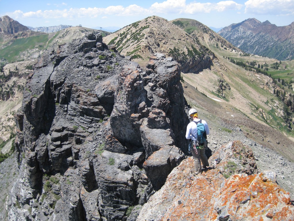 The knife edge summit ridge of Devil's Castle (10,920'). The knife edge summit ridge of Devil's Castle (10,920').
