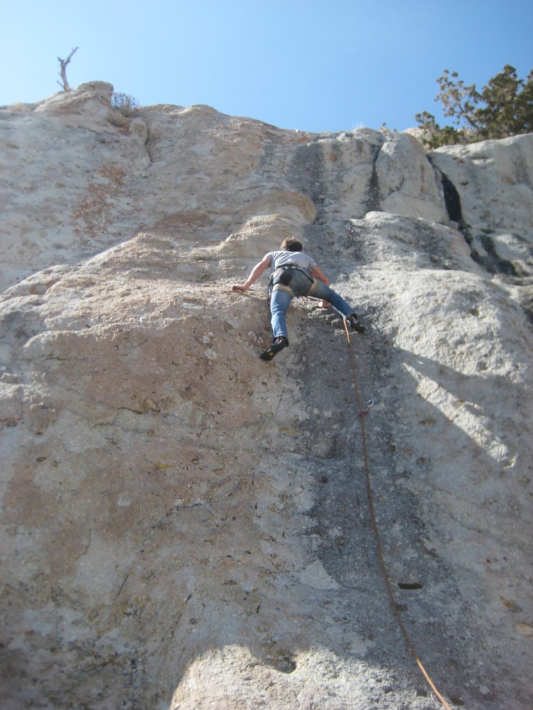 Me on my bolted 5.9 slab route.