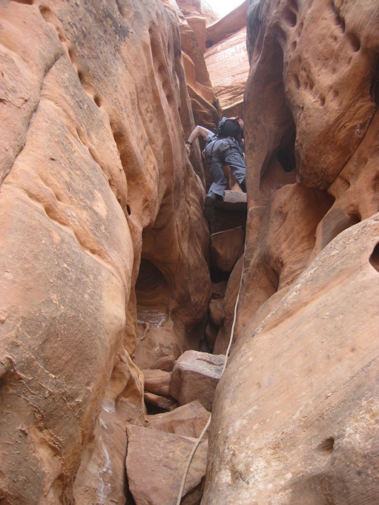 The second chimney with fixed rope.