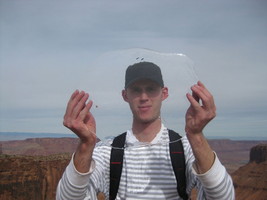 Russ holding some ice found on one of the potholes on top of the mesa.