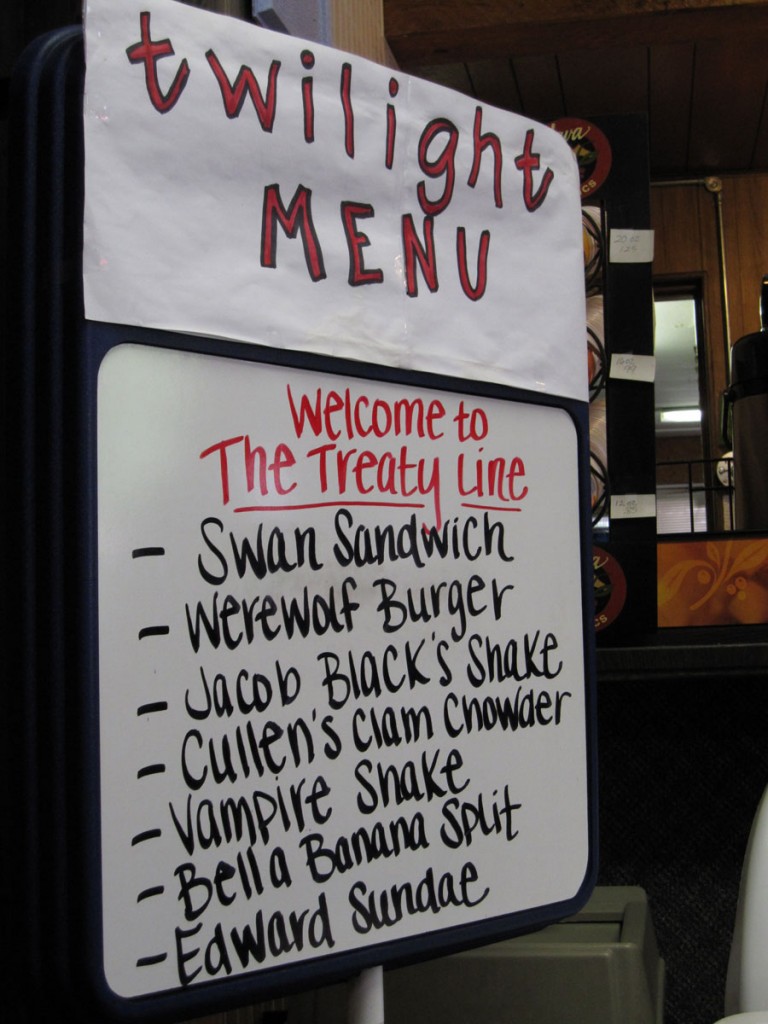 A Twilight-inspired menu at a restaurant in Forks.