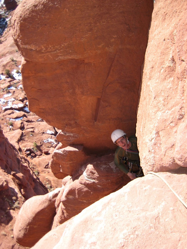 Jonny at the belay on top of pitch 2. Jonny at the belay on top of pitch 2.
