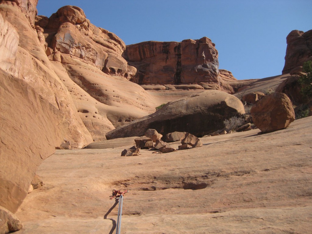 Looking up from near the top of the fourth rappel Looking up from near the top of the fourth rappel