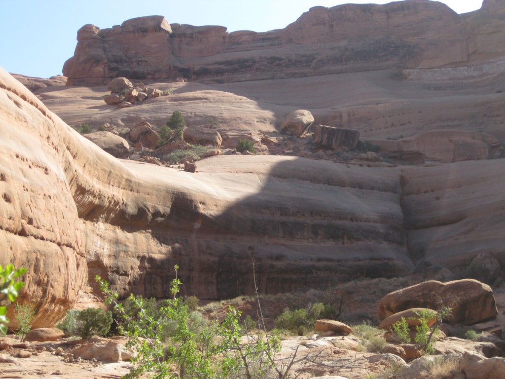 Looking back at the last rappel. Like I said, it's not downclimbable. Looking back at the last rappel. Like I said, it's not downclimbable.